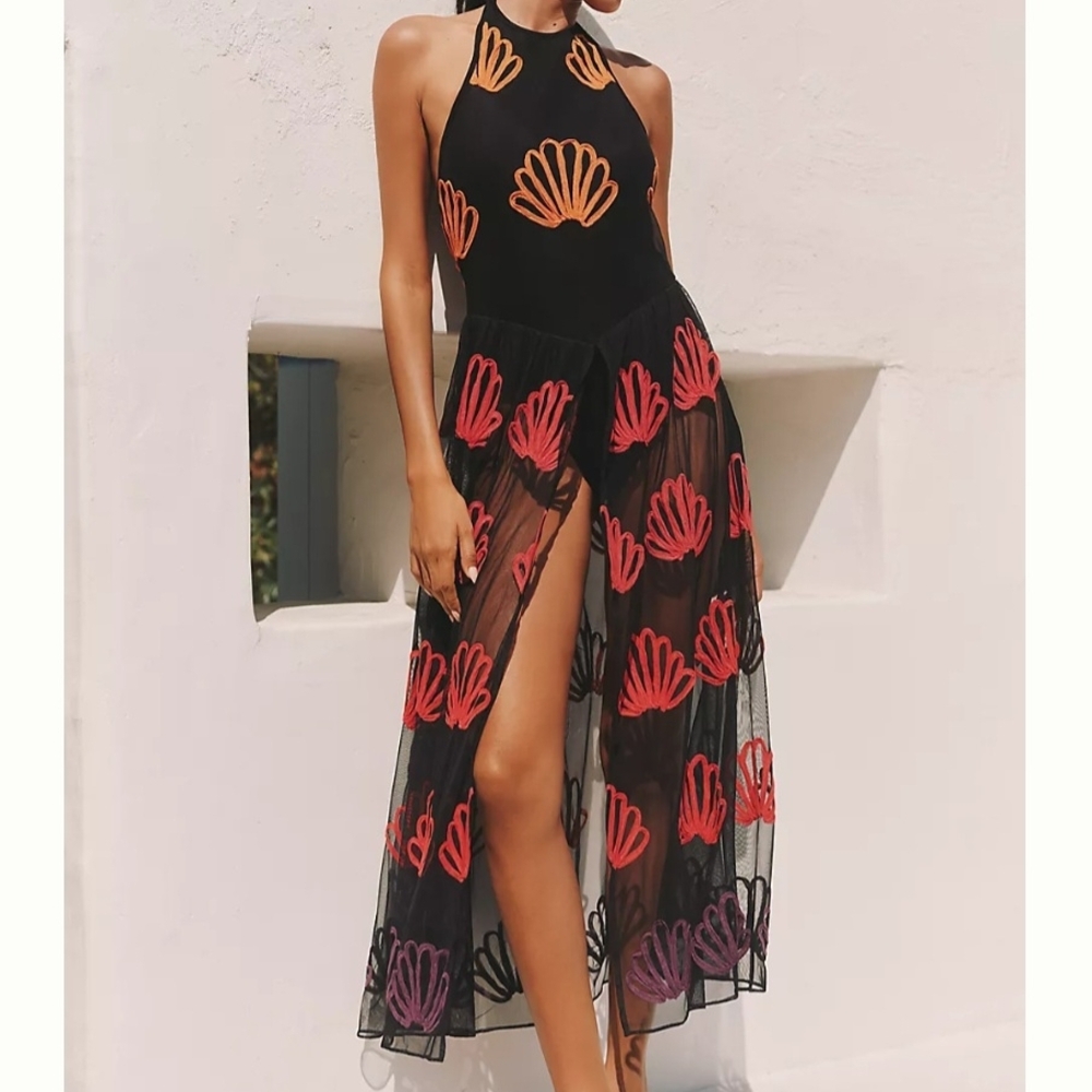 Anthropologie Celandine Bodysuit Dress with Shell Embroidery